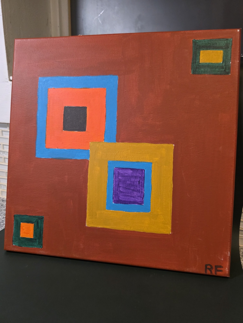 Abstract Geometric Canvas Wall Art - Red and Multicolor